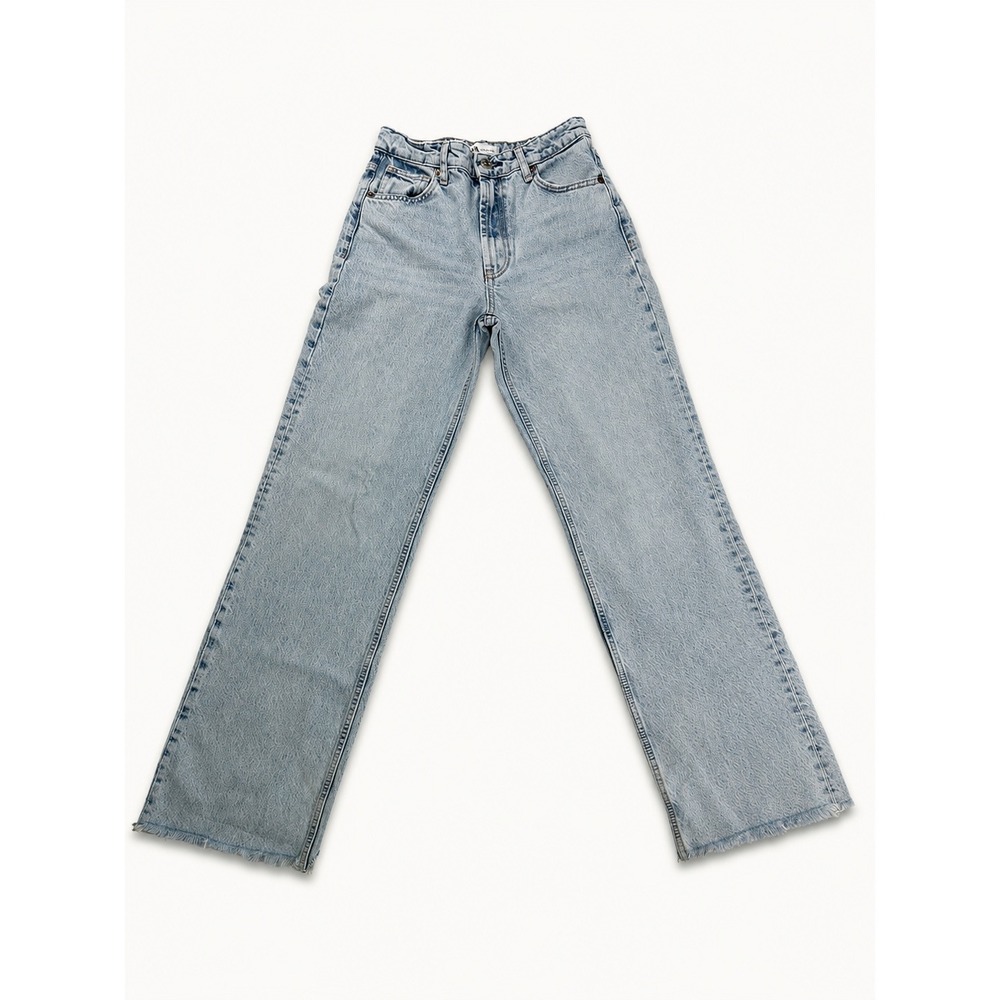 ZARA High Waisted Wide Leg Jeans Light Wash Raw Hem Blue Denim Size 4 26
